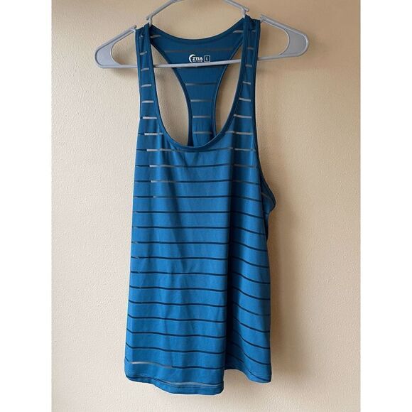 Zyia Active Blue and Sheer Striped Tank Top Size Large - Picture 1 of 2